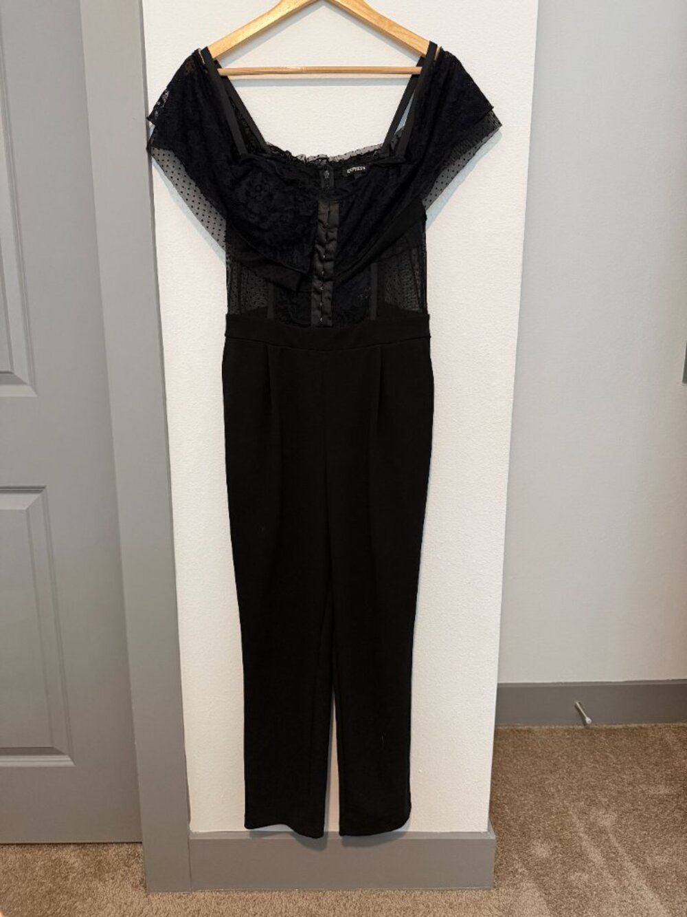 Express Black Lace Off Shoulder Jumpsuit Size 10 Cocktail Party Romper